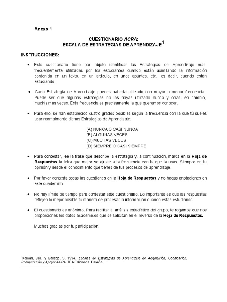 Cuestionario de Estrategias de Aprendizaje | PDF | Información | Memoria