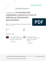 Variations in Emetine and Cephaeline Contents in Roots of Wild Ipecac Plant