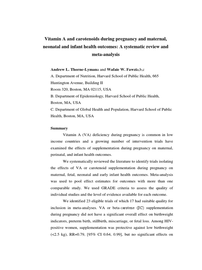 Vitamin A and Carotenoids During Pregnancy and Maternal PDF Anemia