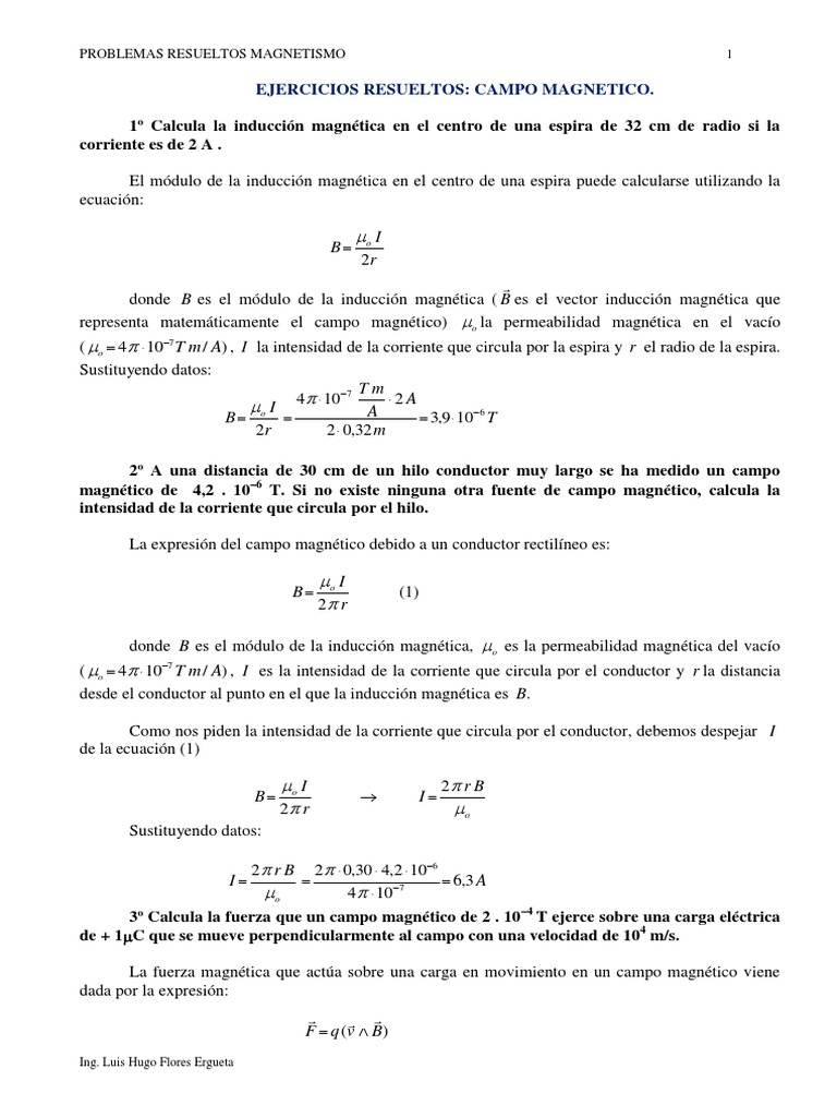 Problemas Resueltos Magnetismo PDF | PDF | Campo magnético | Corriente  eléctrica, image size:768x1024