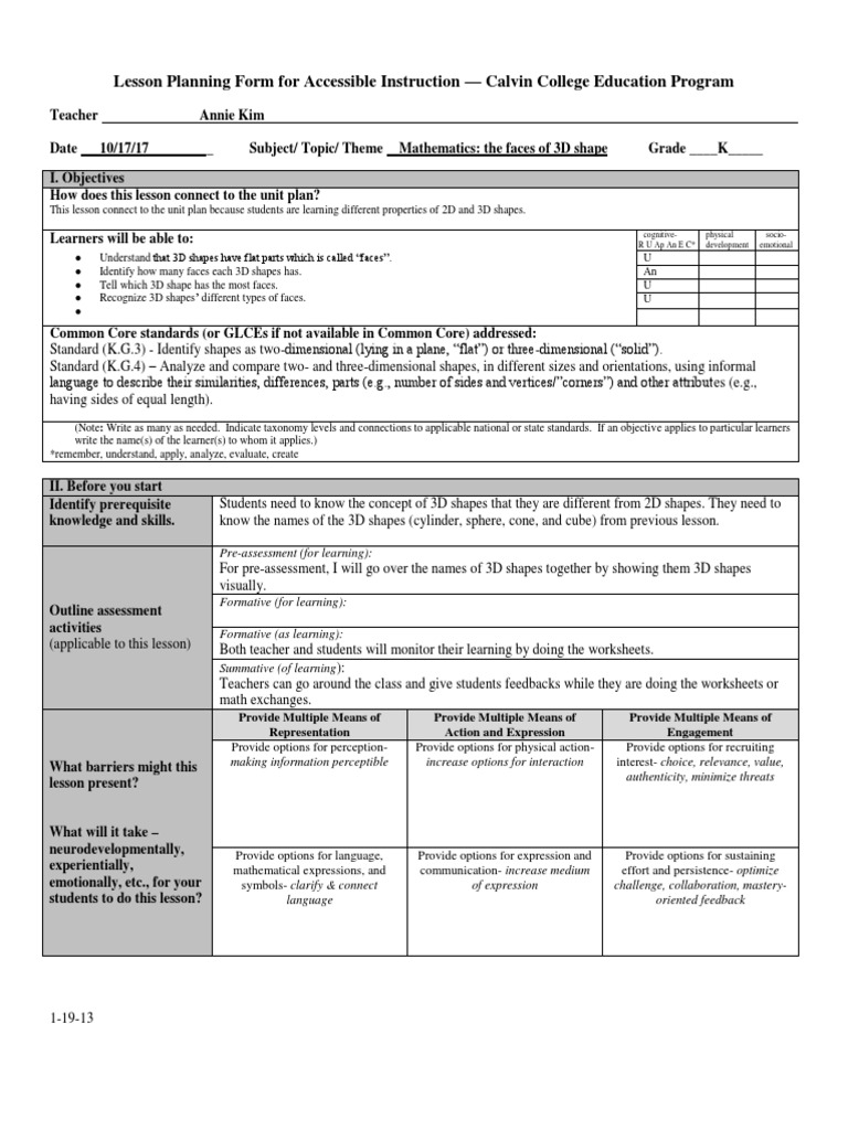 3annie Kim Lesson Plan 0 Doc Shape Psychological Concepts