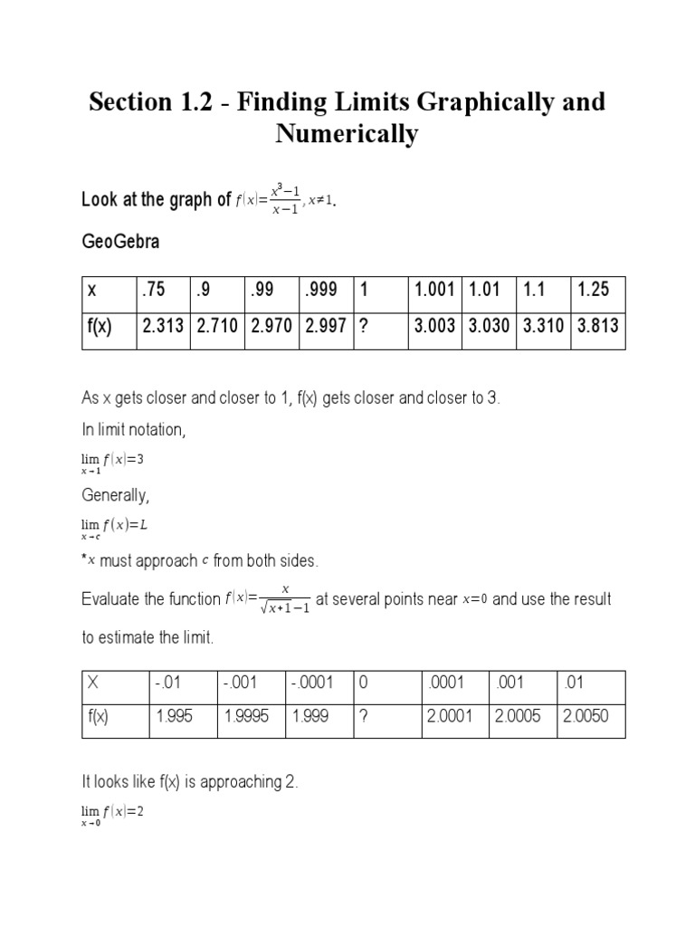 Finding Limits Graphically and Numerically | PDF