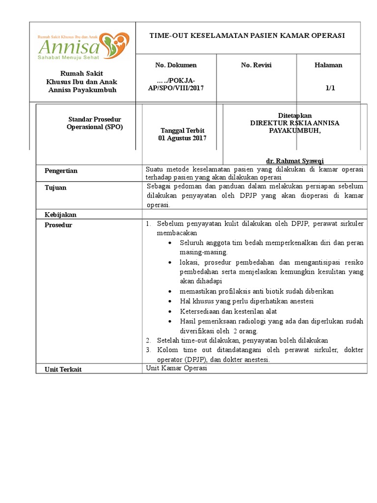 Prosedur Time-Out Keselamatan Operasi | PDF | Sains & Matematika