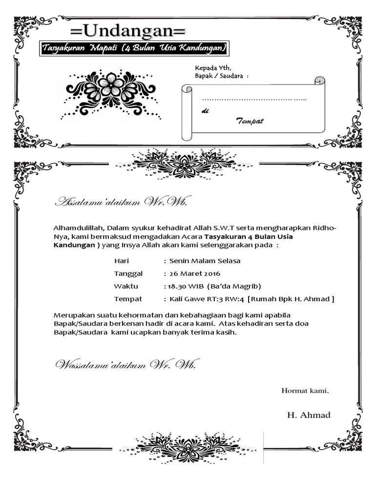 540 Koleksi Contoh Surat Undangan Syukuran Empat Bulanan Terbaik