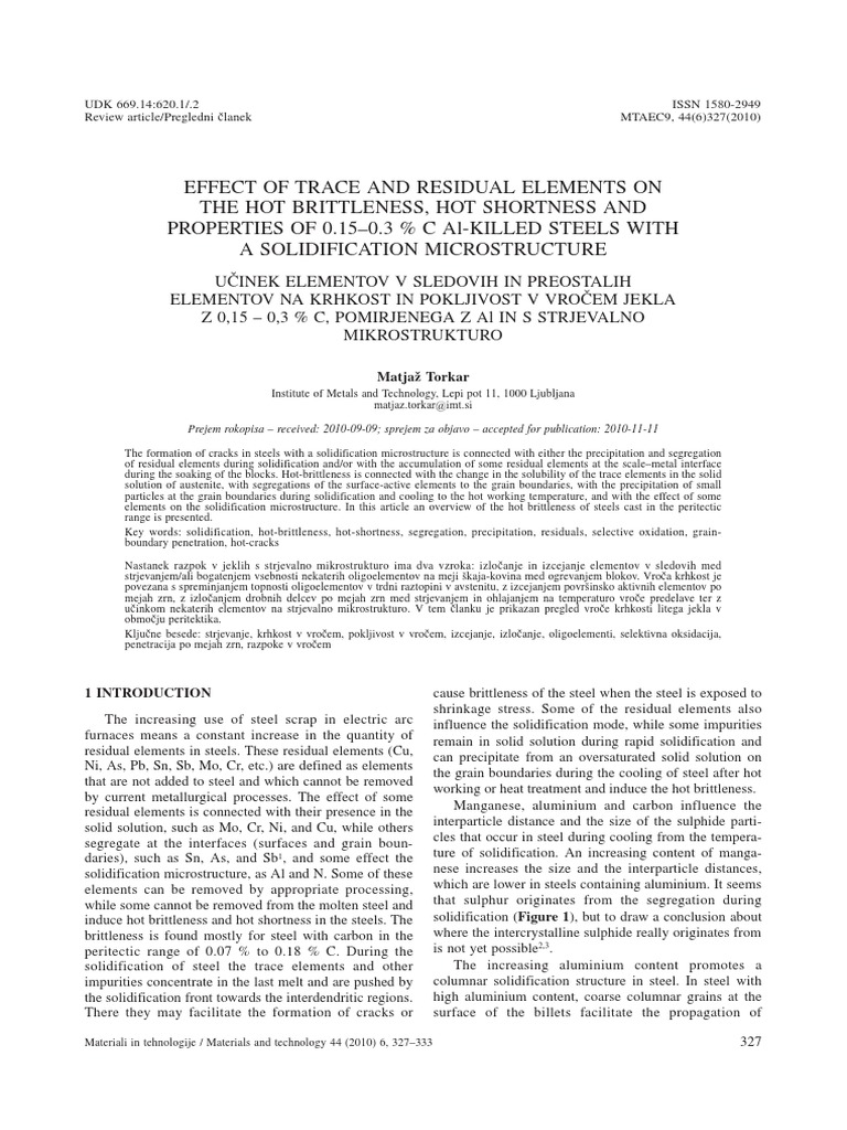 Effect of Trace & Residual Elements On The Hot Brittleness Hot