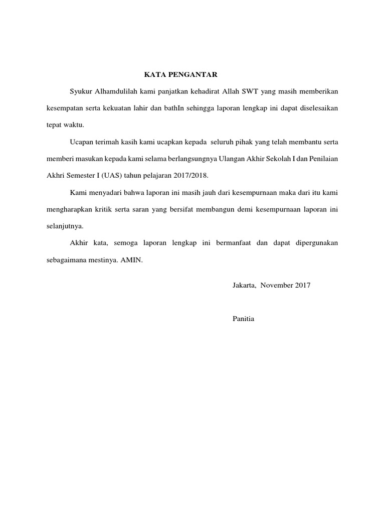 Contoh Kata Pengantar Laporan Akhir Tahun Seputar Laporan