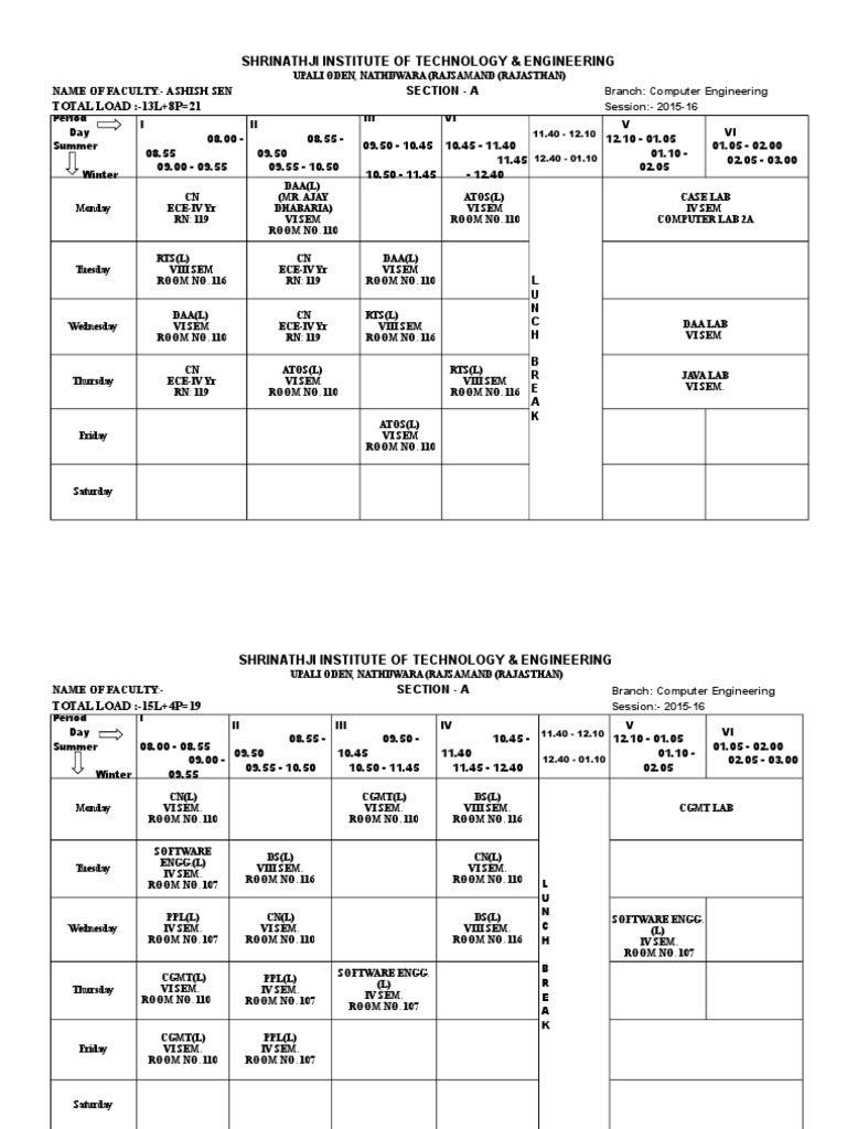 Time Table - Even Sem-2015-16-CSE | PDF | Computer Science | Computer ...