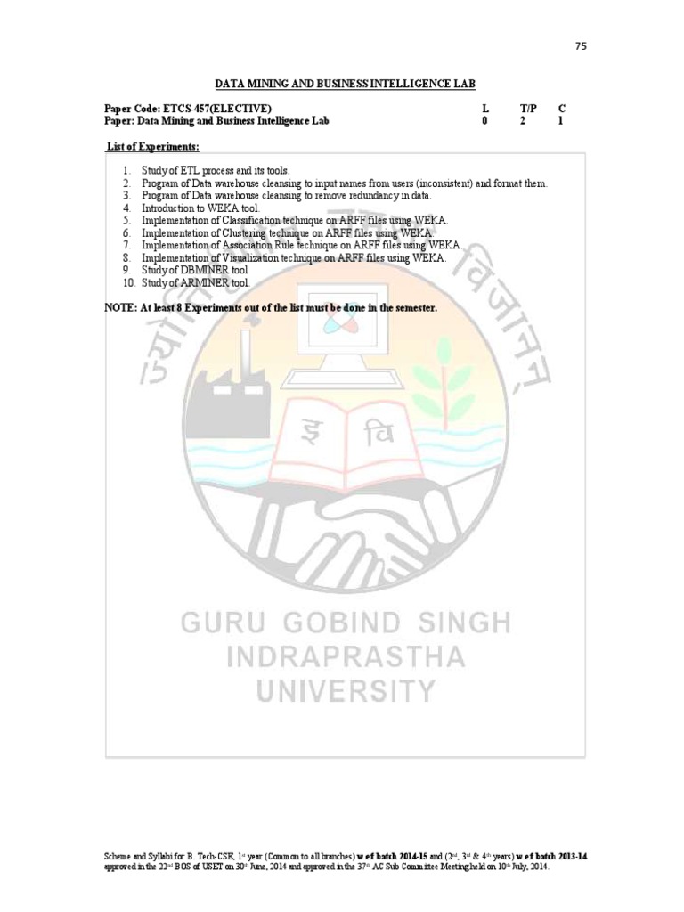 Data Mining Lab Syllabus for B. Tech-CSE | PDF