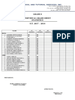 Grade 8 Individual Grade Sheet Statistics S.Y. 2017 - 2018: FMC Ma School and Tutorial Services, Inc