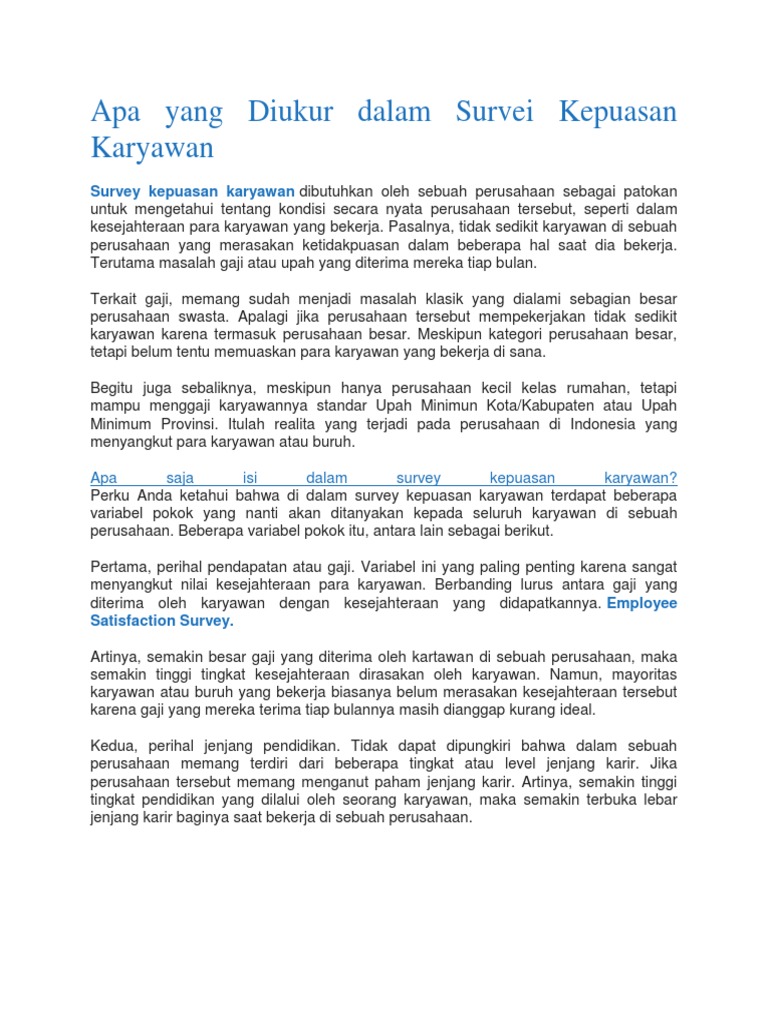 Apa Yang Diukur Dalam Survei Kepuasan Karyawan