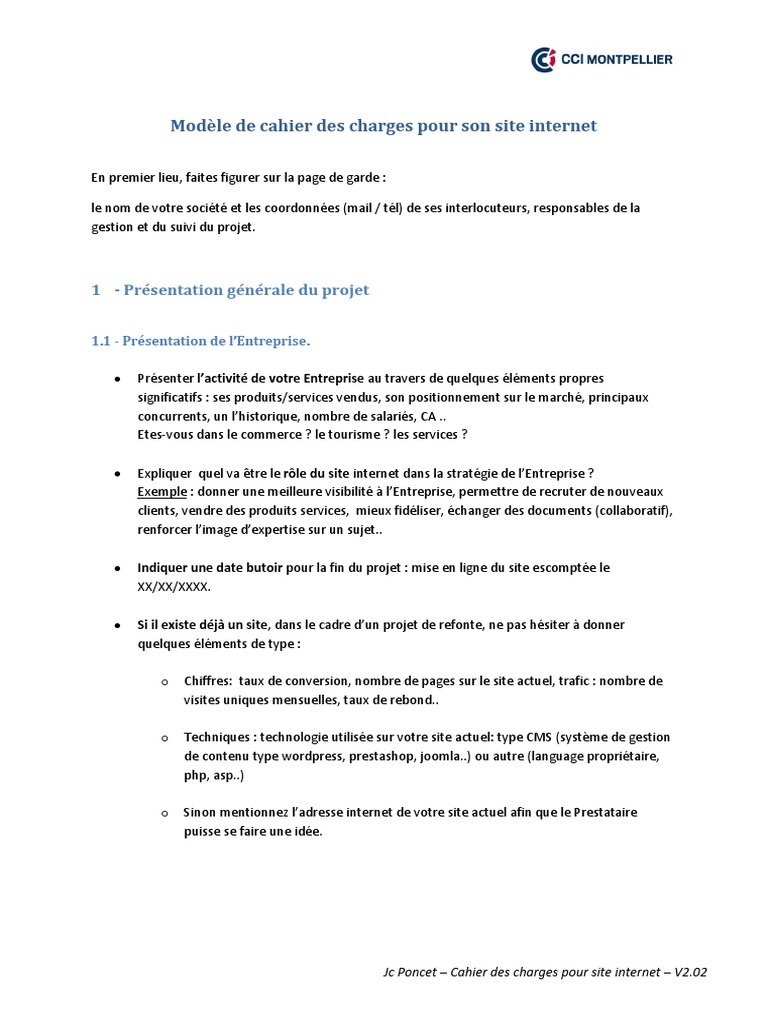 Page De Garde Diapo Cahier Des Charges Cci Montpellier - Cahier Des Charges Pour Son Site Internet | PDF | Système  de gestion de contenu | Sites web