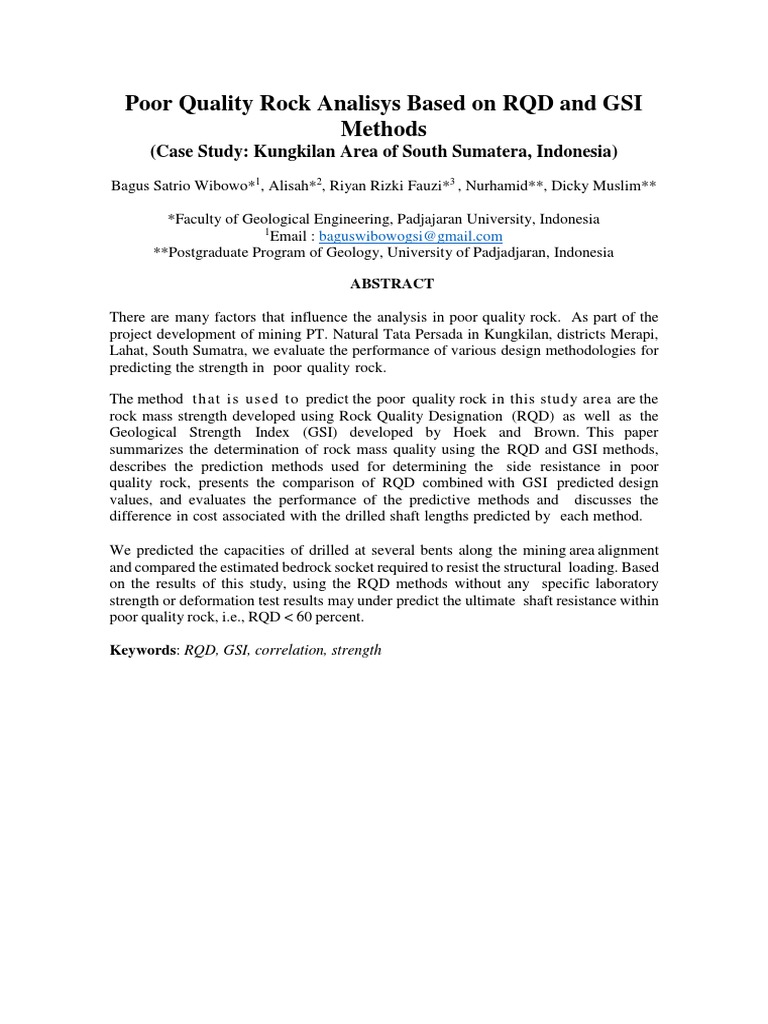 GSI and RQD Analysis of Poor Quality Rock | PDF