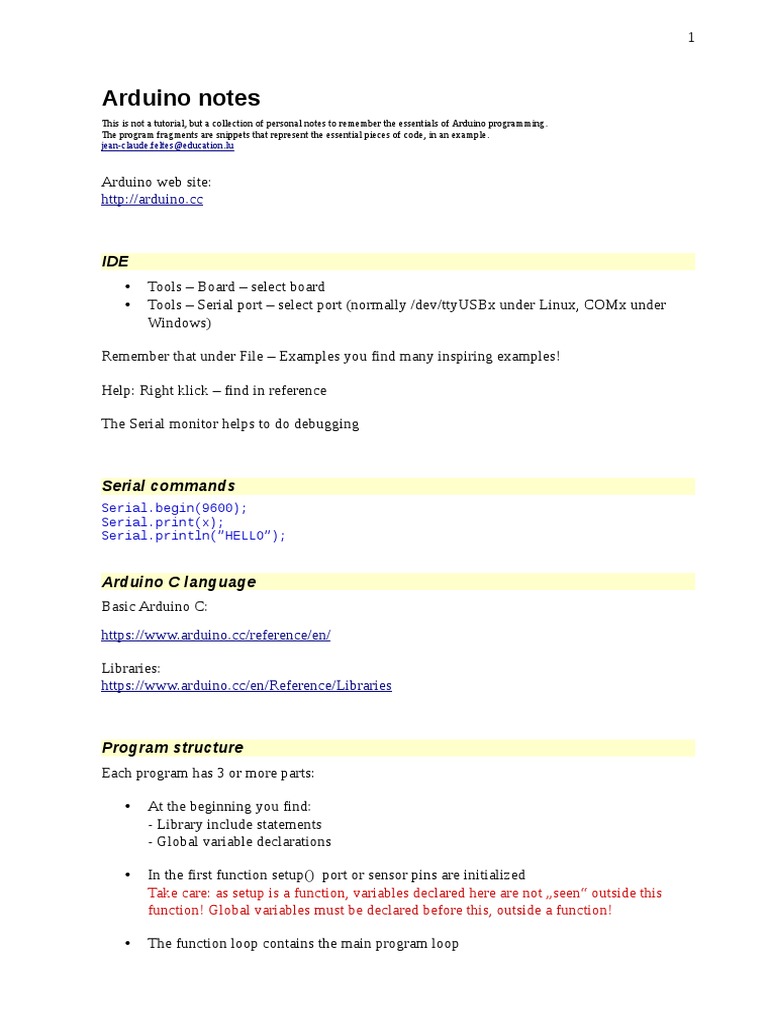 Arduino Notes 1 | PDF | String (Computer Science) | C (Programming ...