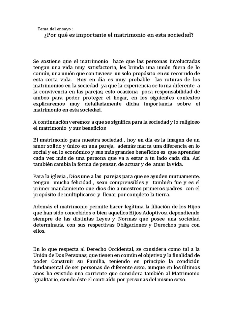 Importancia del Matrimonio en la Sociedad | PDF | Matrimonio | Familia