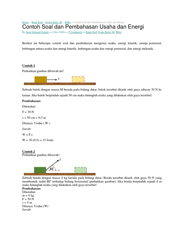 Contoh Soal Usaha Dan Energi Kelas 10 - Seputar Usaha