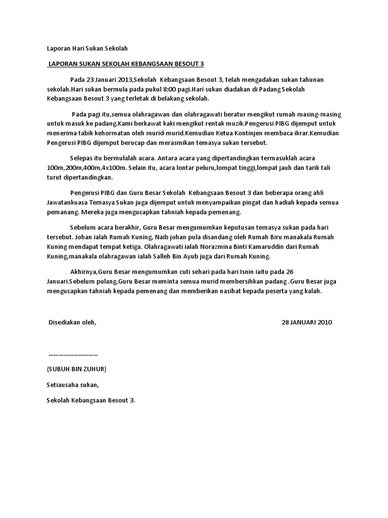 Laporan Hari Sukan Sekolah Pdf