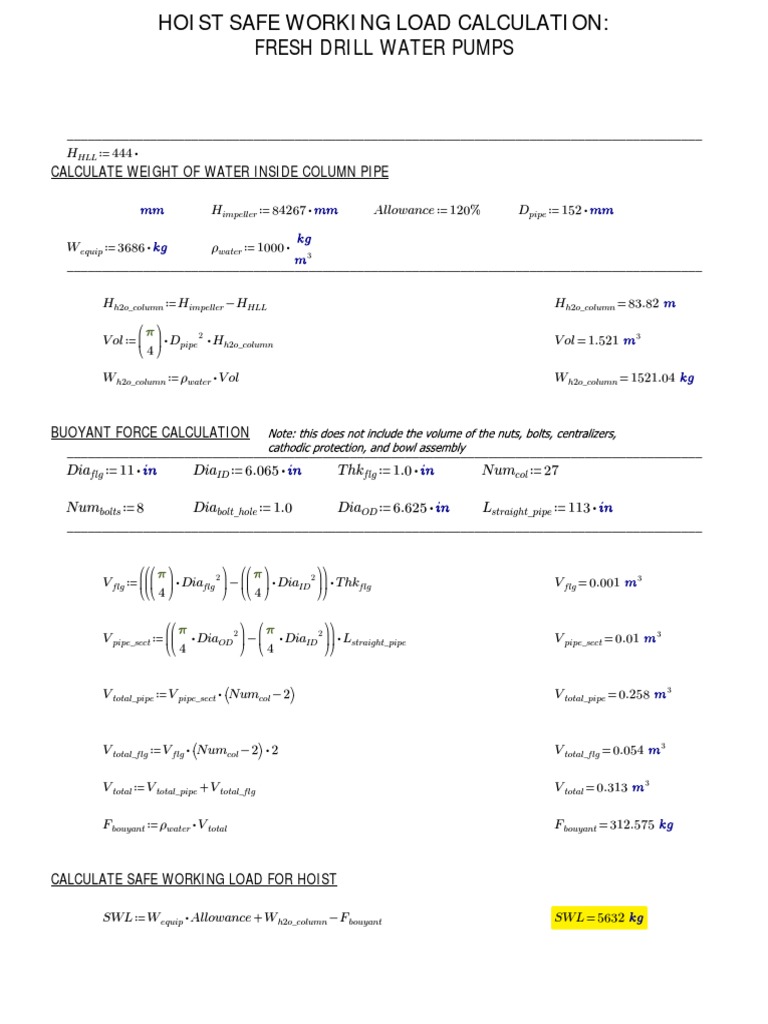 Hoist Safe Working Load Calculation | PDF | Teaching Methods & Materials