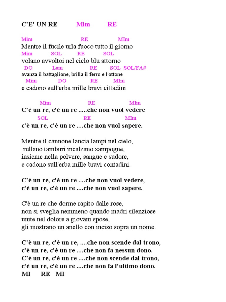 C'E' UN RE NOMADI Testo e Accordi