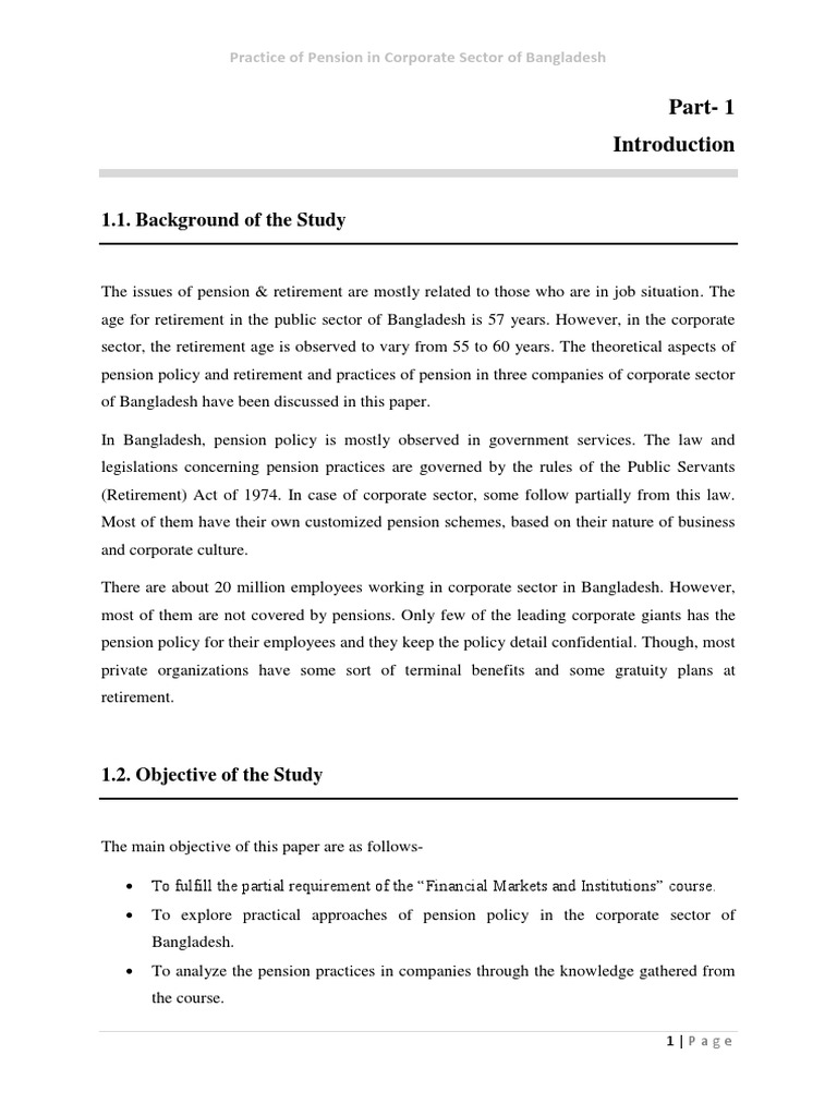 Practice of Pension in Corporate Sector of Bangladesh PDF Pension Defined Benefit Pension Plan