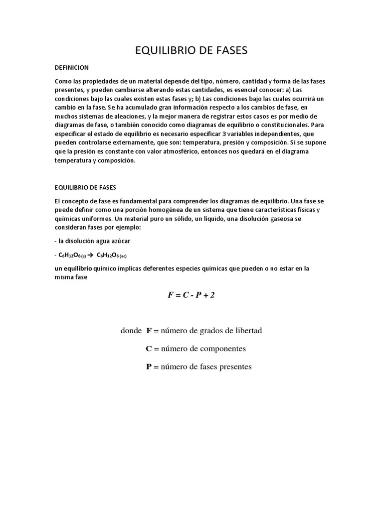 Equilibrio de Fases y Diagramas de Fase | PDF | Equilibrio químico ...
