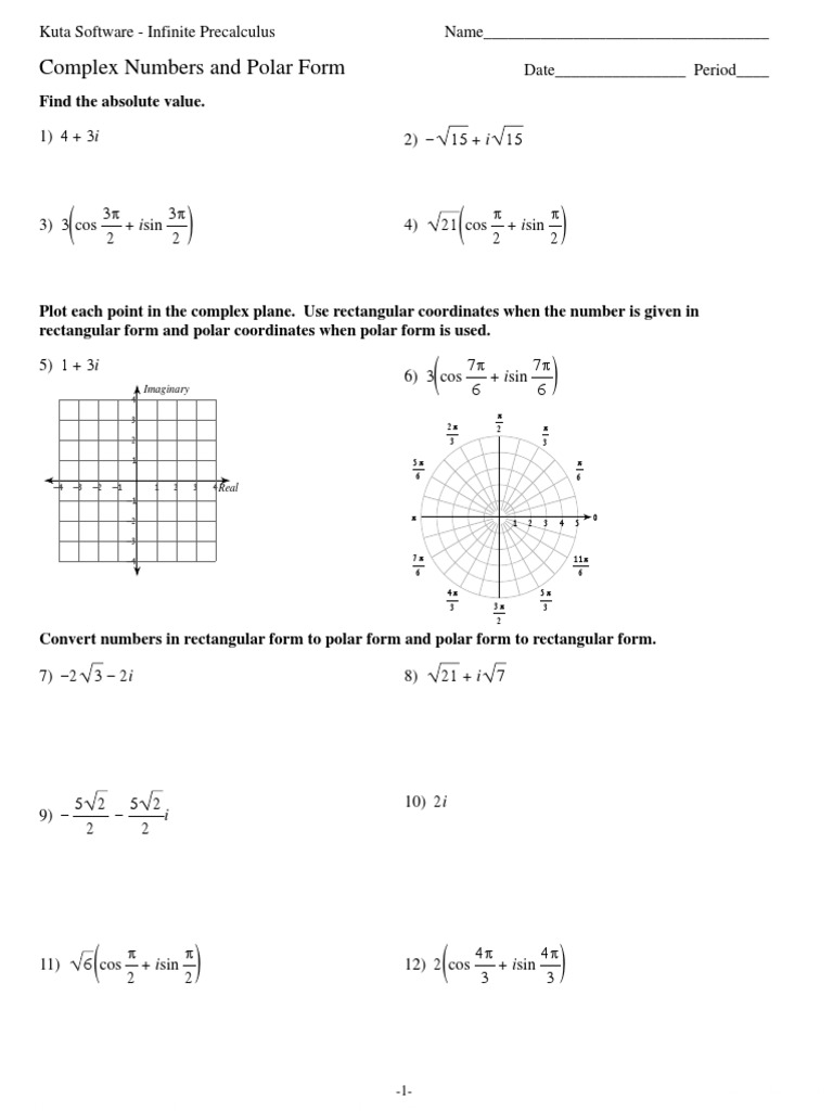 21 - Complex Numbers and Polar Form  PDF  Complex Number Inside Complex Numbers Worksheet Answers