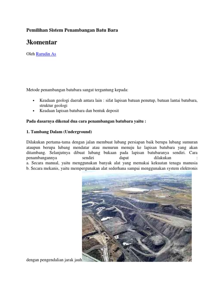 Pemilihan Sistem Penambangan Batu Bara Pdf