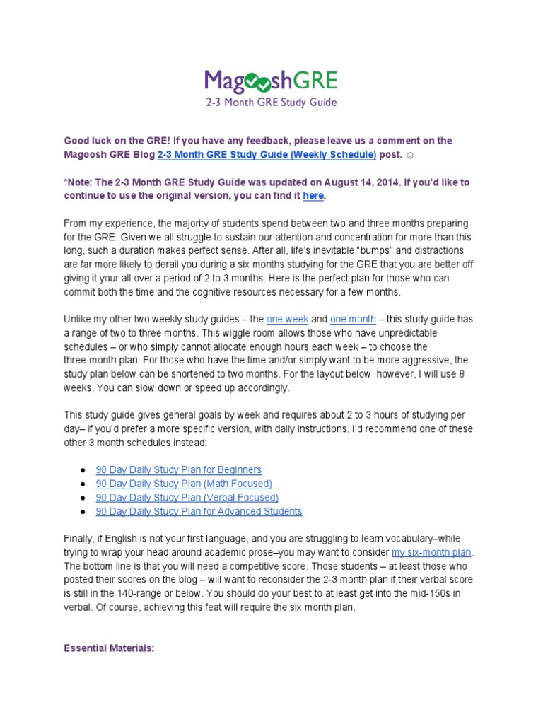 2-Month GRE Study Plan Guide | PDF | Graduate Record Examinations ...