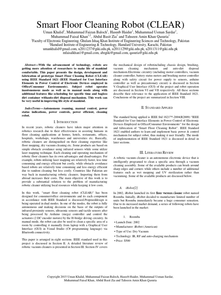 Smart Floor Cleaning Robot CLEAR PDF PDF Relay Vacuum Cleaner