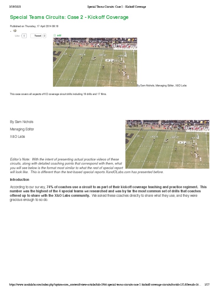 Kickoff Coverage Circuit Drills Guide | PDF | Sport Variants | Teams