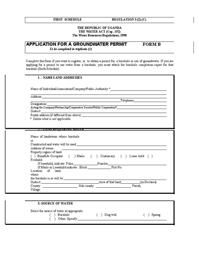Uganda Groundwater Permit Application Form | PDF | Magnesium | Water ...
