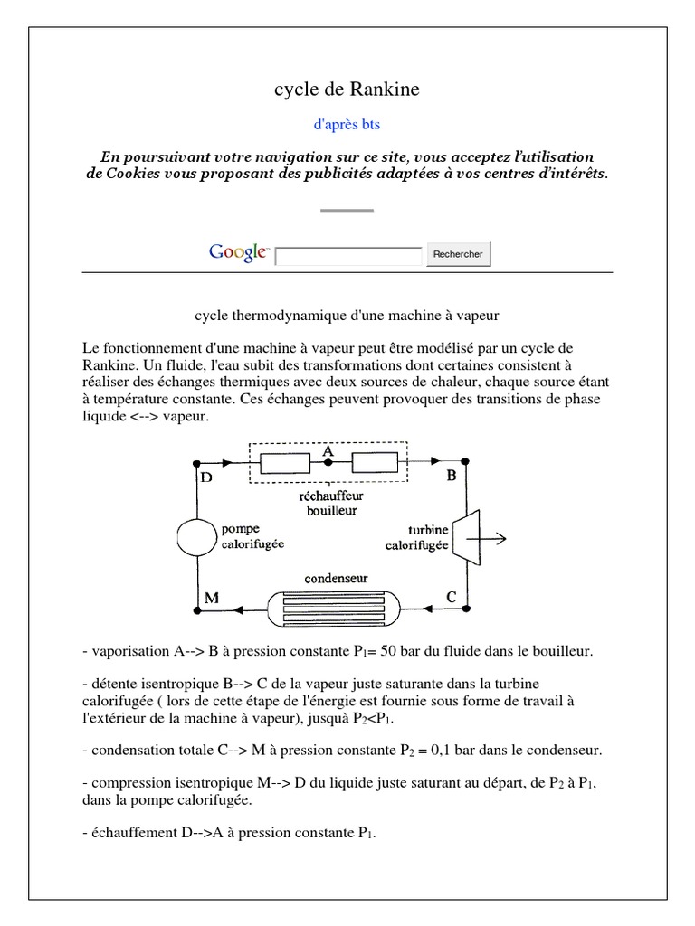 Cycle de Rankine : Analyse et Rendement | PDF | Entropie | Turbine