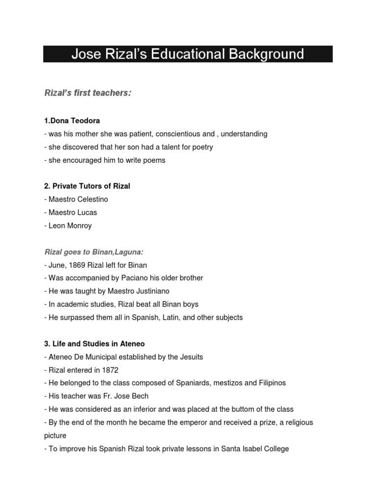 Jose Rizal's Educational Journey | PDF | Academic Degree | Ophthalmology