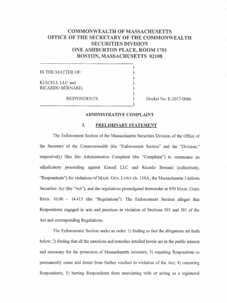 Milton Administrative Complaint