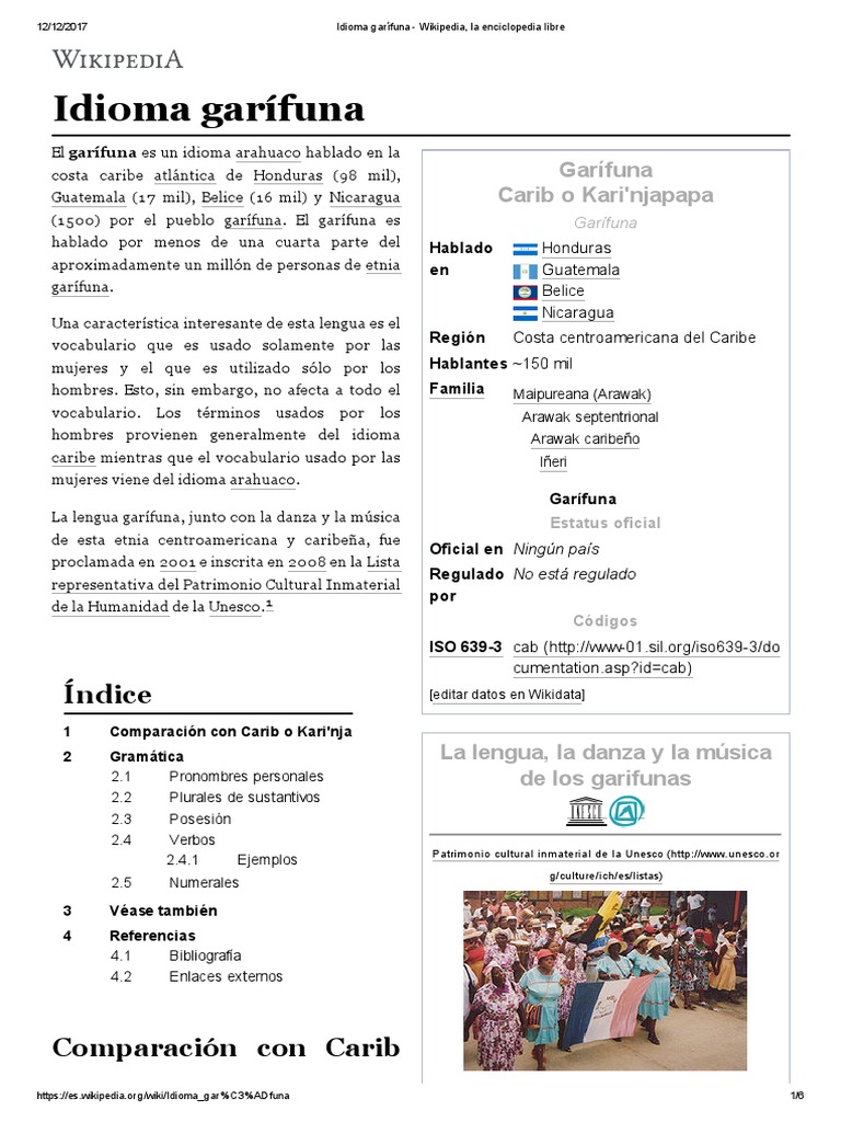 Idioma Garífuna - Wikipedia, La Enciclopedia Libre | PDF | Lingüística ...