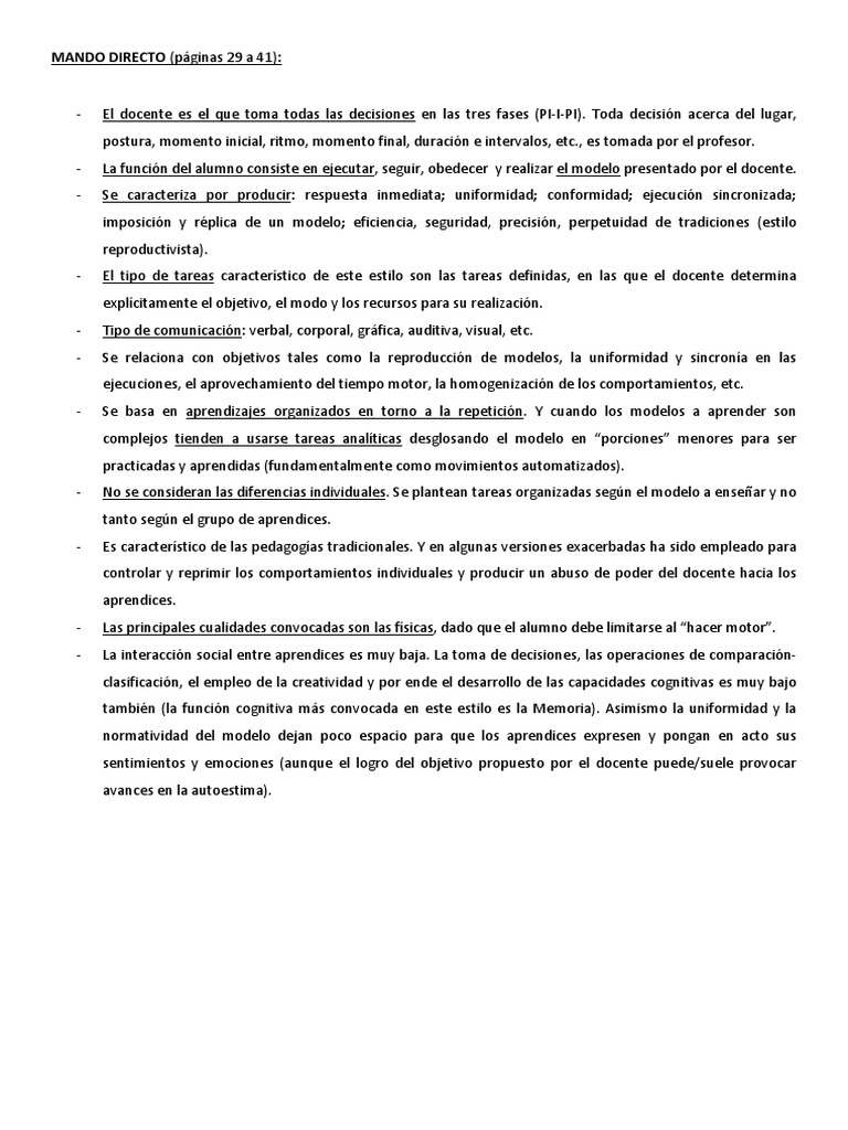 Estilo de Mando Directo en Enseñanza | PDF | Toma de decisiones ...
