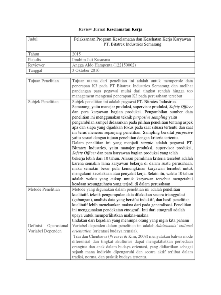 Review Jurnal Keselamatan Kerja Pdf