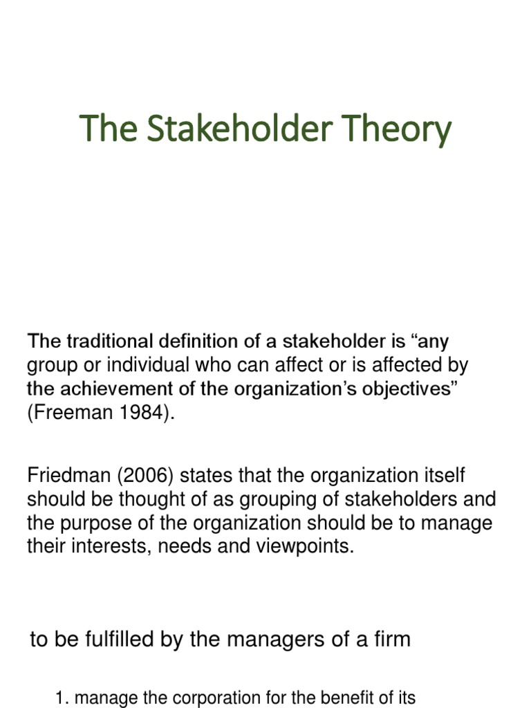 The Stakeholder Theory Pdf Stakeholder Corporate Business