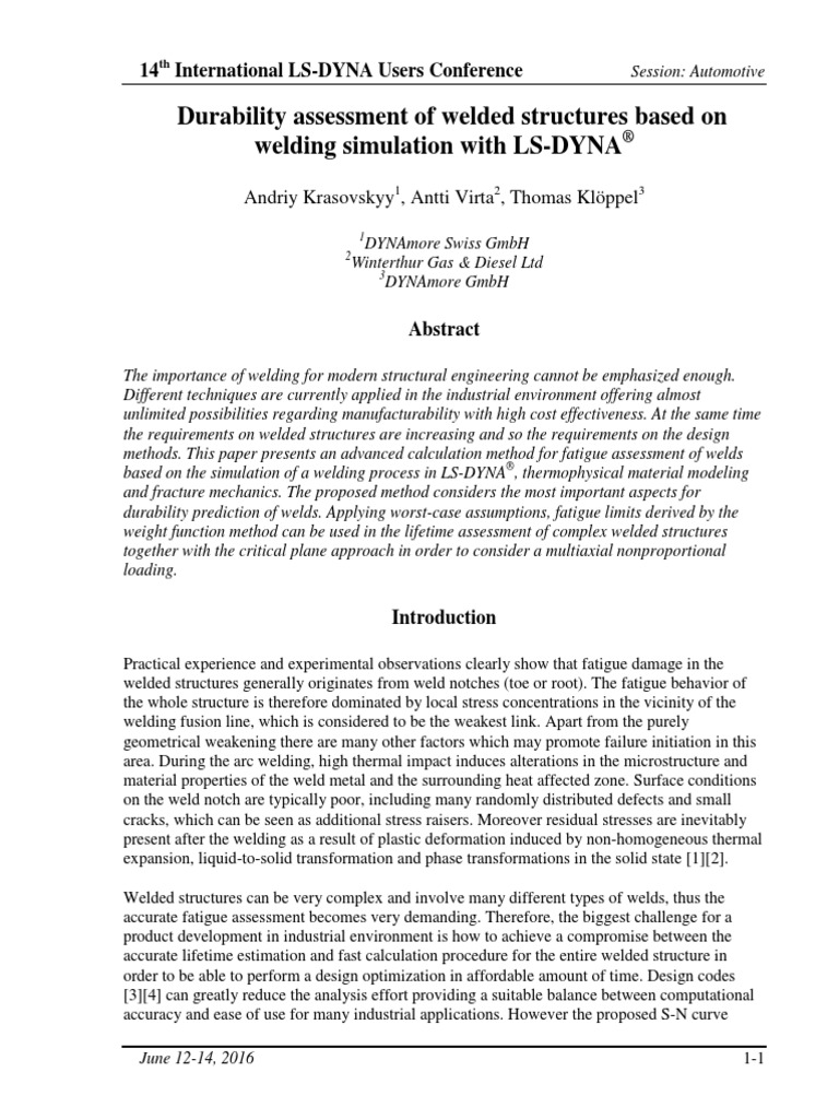 Durability Assessment of Welded Structures Based On Welding Simulation ...