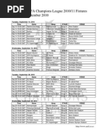 UEFA Champions League 2010/11 Fixtures - September 2010