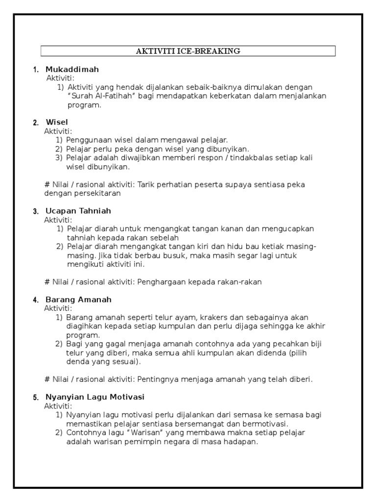 Aktiviti Ice Breaking Pdf