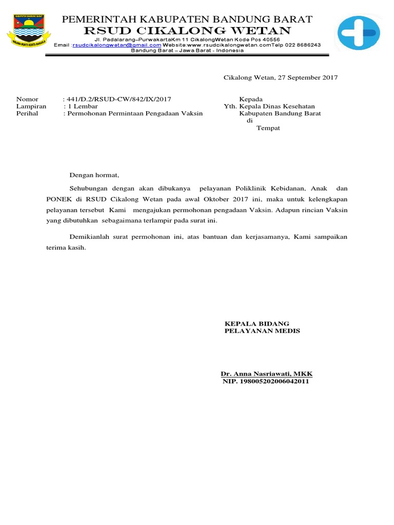 Surat Permintaan Vaksin Ponek