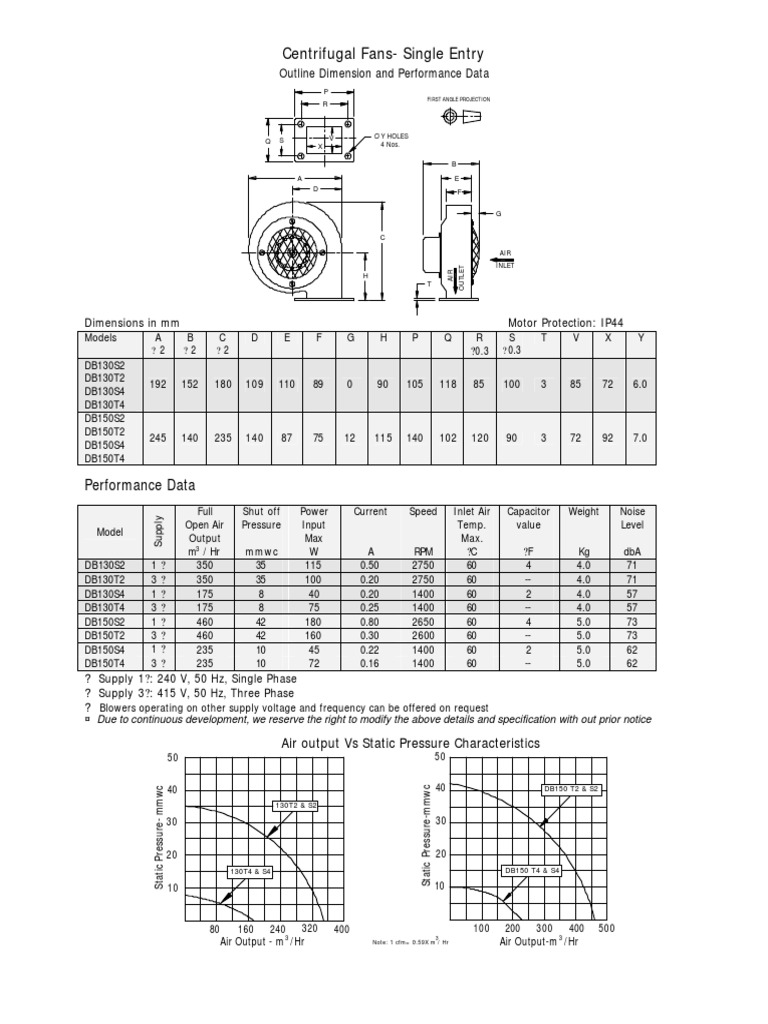 Centrifugal Fan Specifications Sheet | PDF | Electromagnetism ...