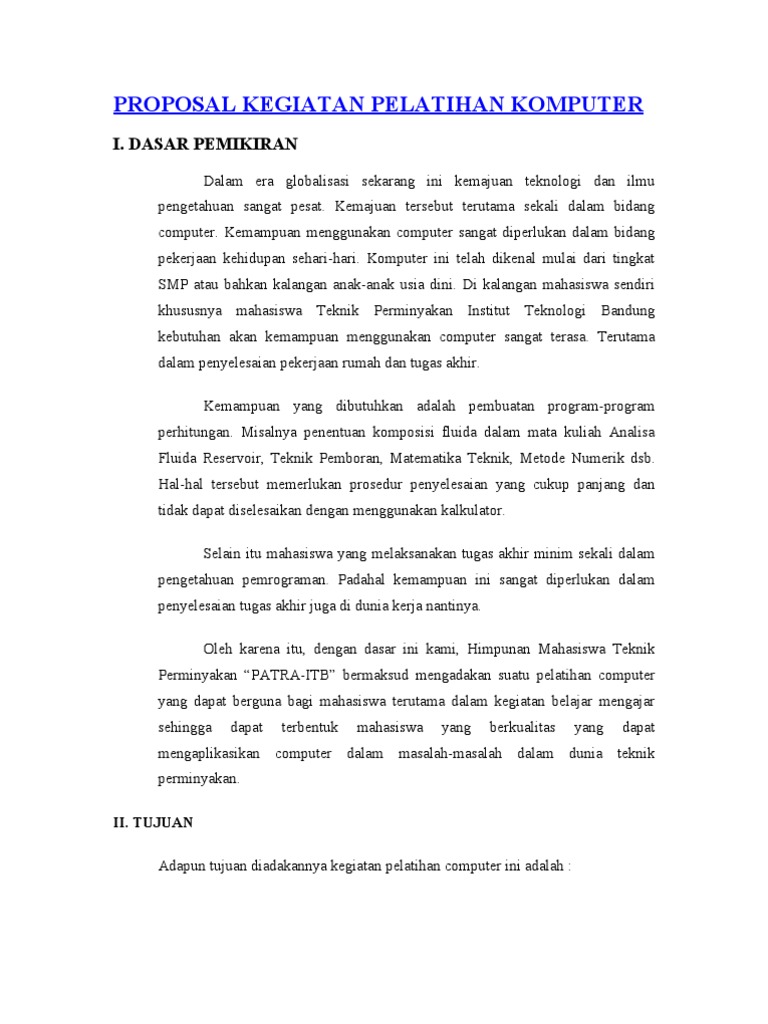 Proposal Pelatihan Komputer Mahasiswa | PDF | Komputer | Teknologi ...
