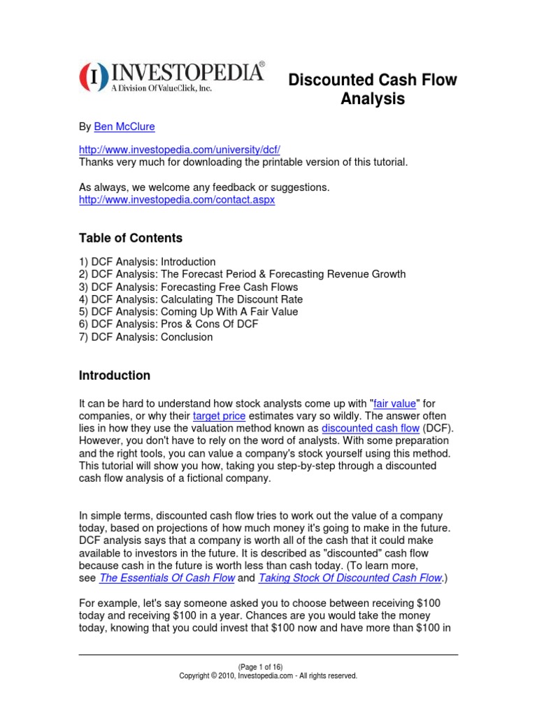 Investopedia Dcf Discounted Cash Flow Cost Of Capital - 