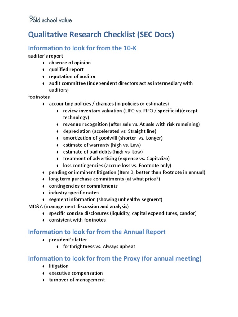 Qualitative Research Checklist | PDF | Financial Statement | Corporate Law