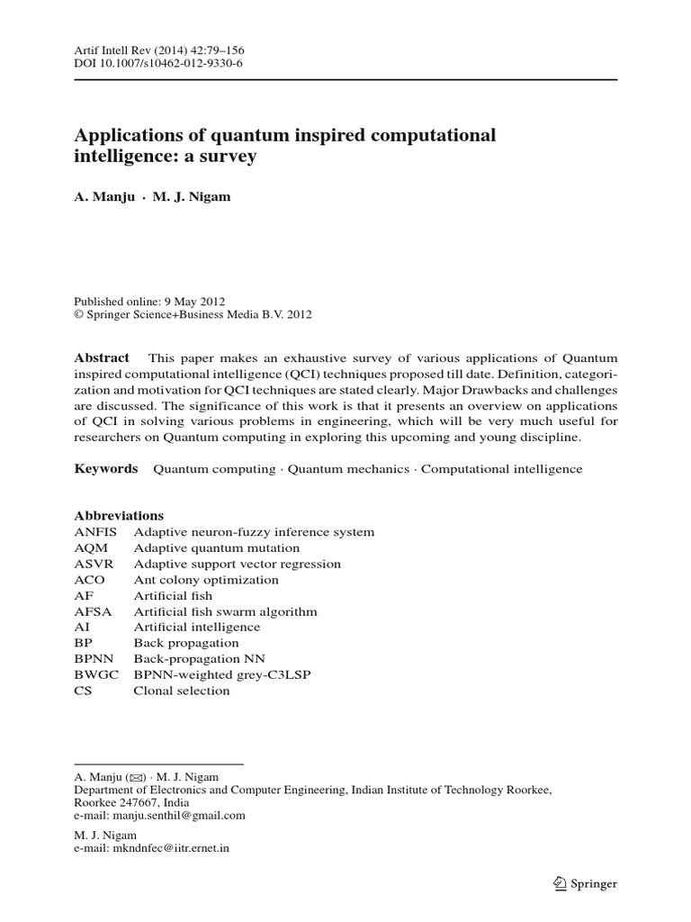 Artificial Intelligence Survey Paper Quantum Mechanics Artificial