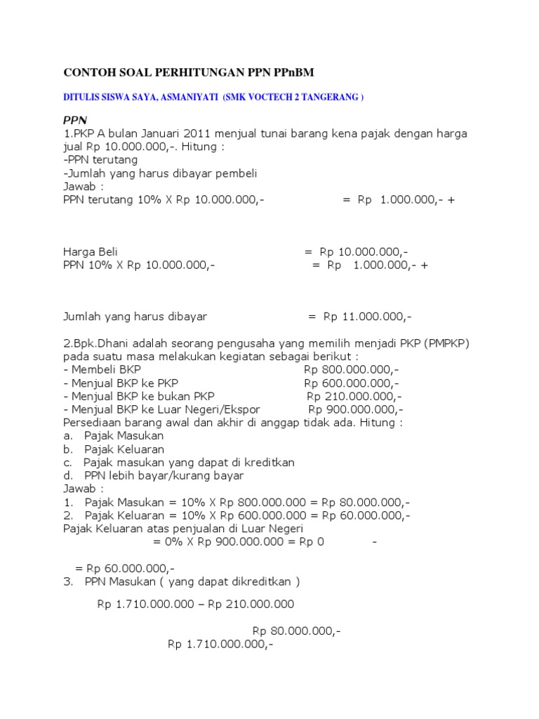 Contoh Soal Menghitung Ppn Blog Gambarse