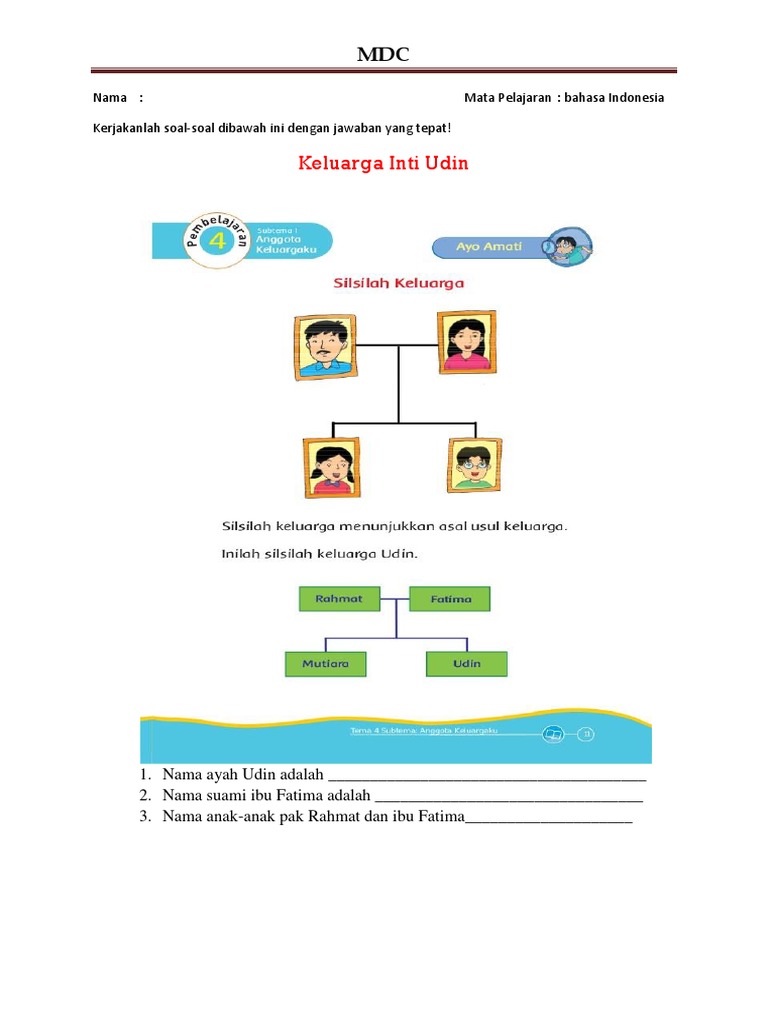 Soal Latihan Silsilah Keluarga Bahasa Indonesia