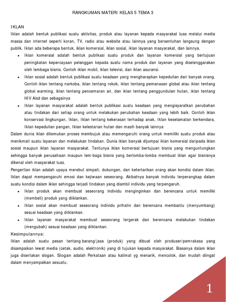 Rangkuman Materi Kelas 5 Tema 3