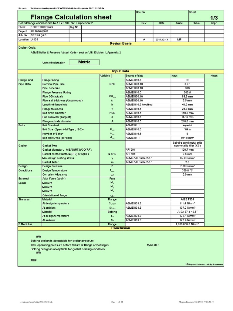 ASME VIII Flange Design Calculations | PDF | Pipe (Fluid Conveyance ...